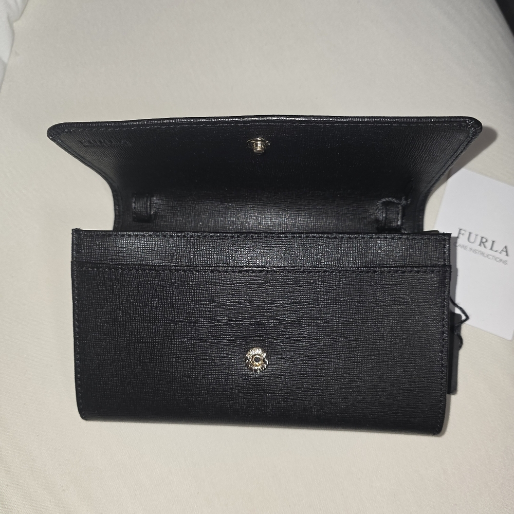 Furla Black Leather Wallet With Crossbody Strap - Picture 7 of 12